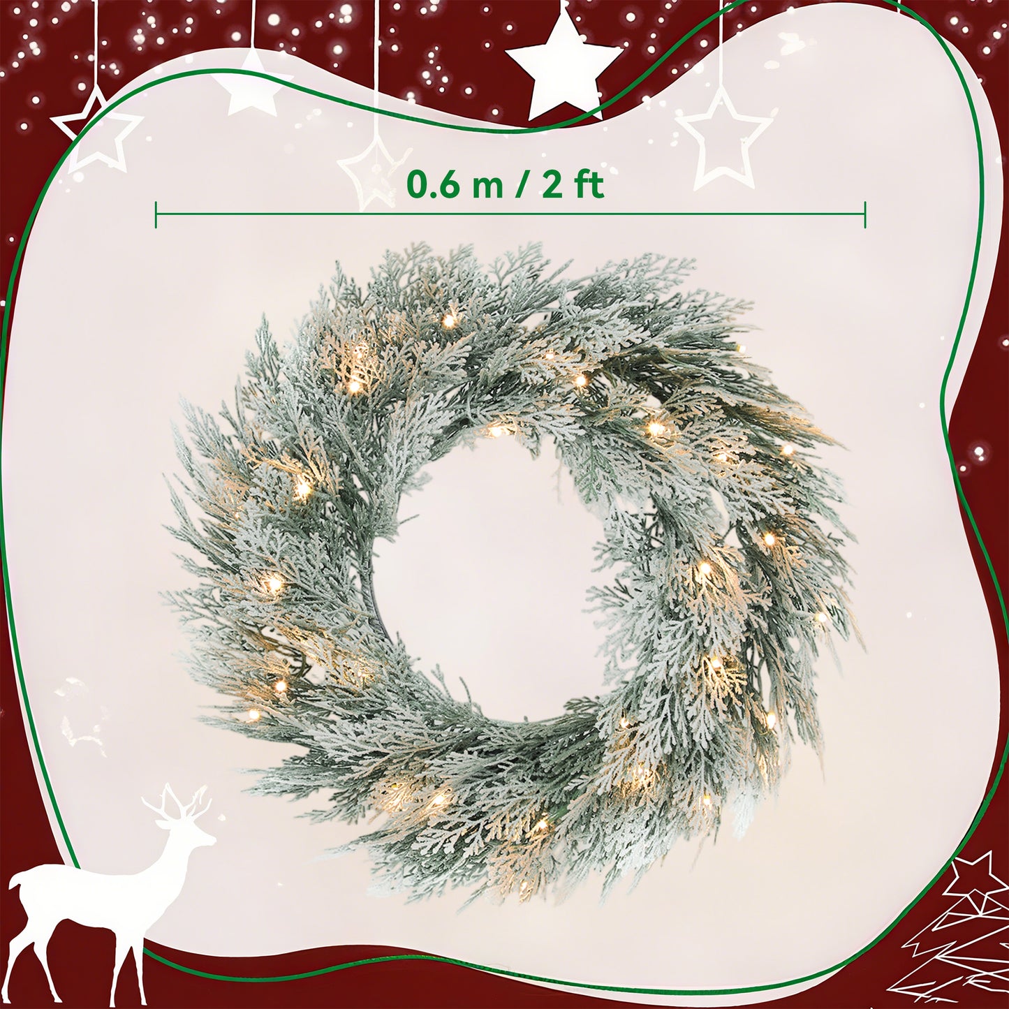 Wreath Christmas Decoration Green with Frosted Pattern - 60cm