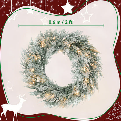 Wreath Christmas Decoration Green with Frosted Pattern - 60cm