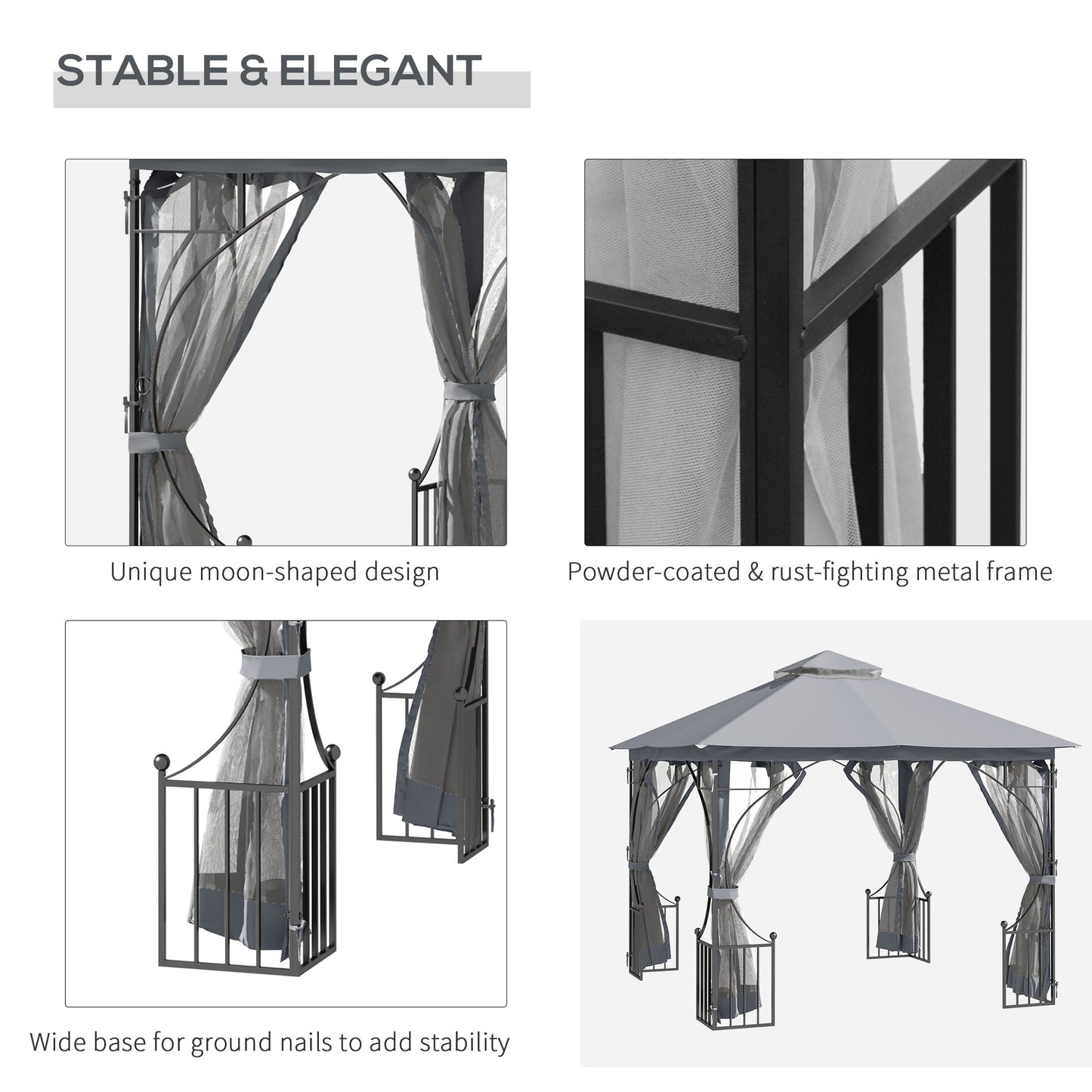 3 x 3M Garden Gazebo Patio Party Tent Shelter Outdoor Canopy Double Tier Sun Shade Metal Frame Netting Light Grey