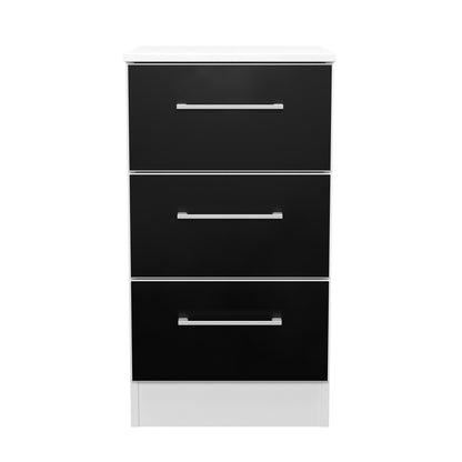 Worcester Bedside Table Black & White 3 Drawers 37cm
