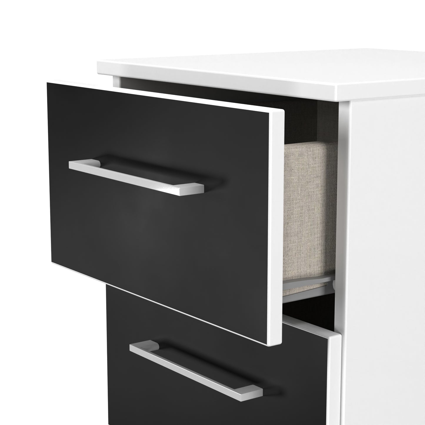 Worcester Bedside Table Black & White 3 Drawers 37cm