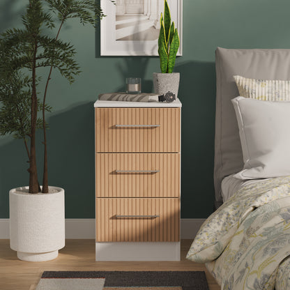 Worcester Bedside Table White & Light Oak 3 Drawers 37cm