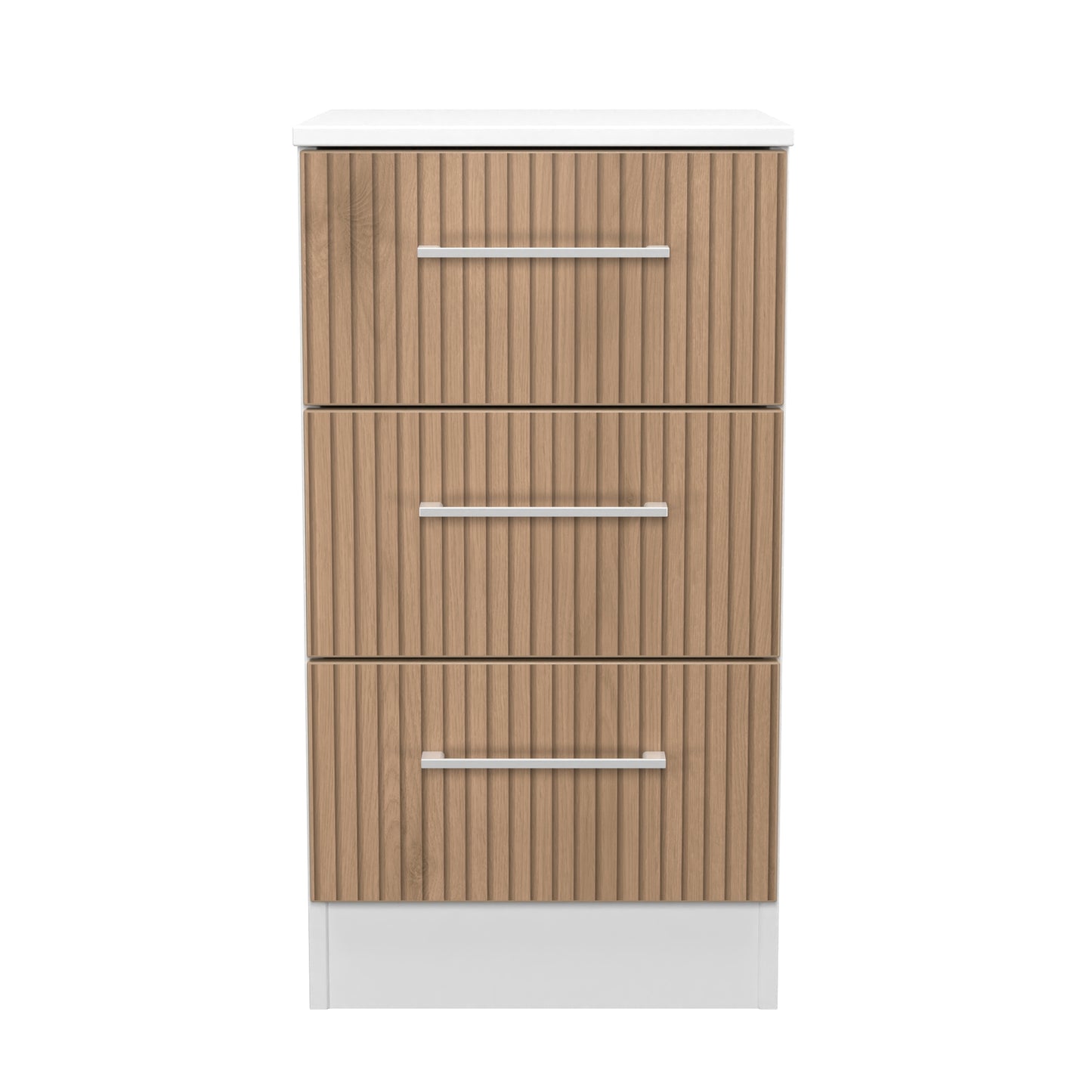Worcester Bedside Table White & Light Oak 3 Drawers 37cm