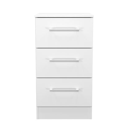 Worcester Bedside Table White 3 Drawers 37cm
