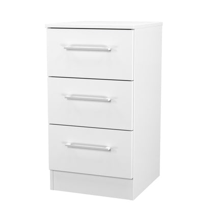 Worcester Bedside Table White 3 Drawers 37cm