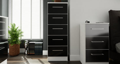 Worcester Tall Tallboy Black & White 5 Drawers 37cm