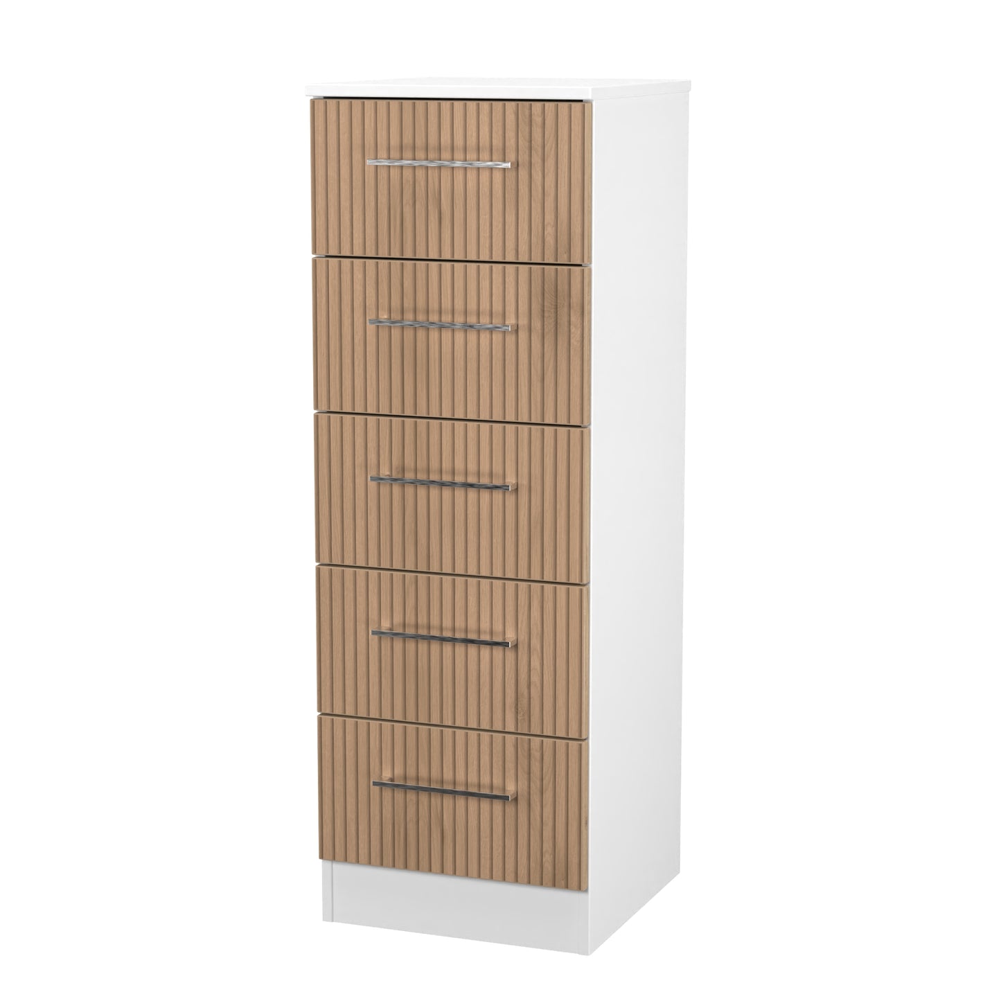 Worcester Tall Tallboy White & Light Oak 5 Drawers 37cm