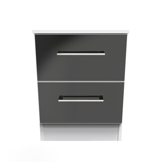 Worcester Bedside Table Black & White 2 Drawers 37cm