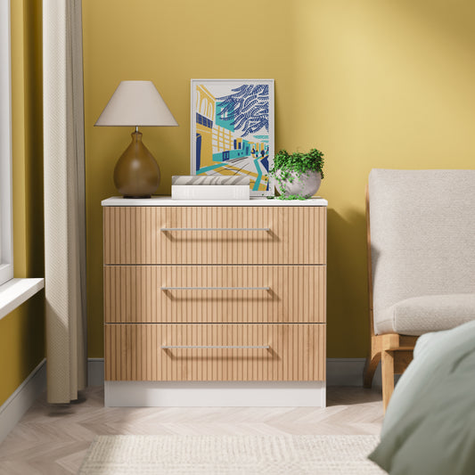 Worcester Chest of Drawers White & Light Oak 3 Drawers 74cm