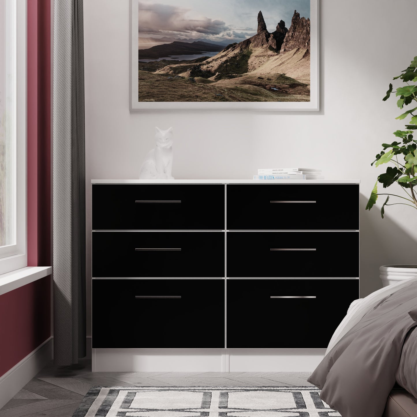 Worcester Large Chest of Drawers Black & White 6 Drawers 110cm