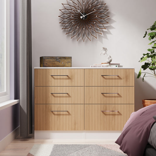 Worcester Large Chest of Drawers White & Light Oak 6 Drawers 110cm