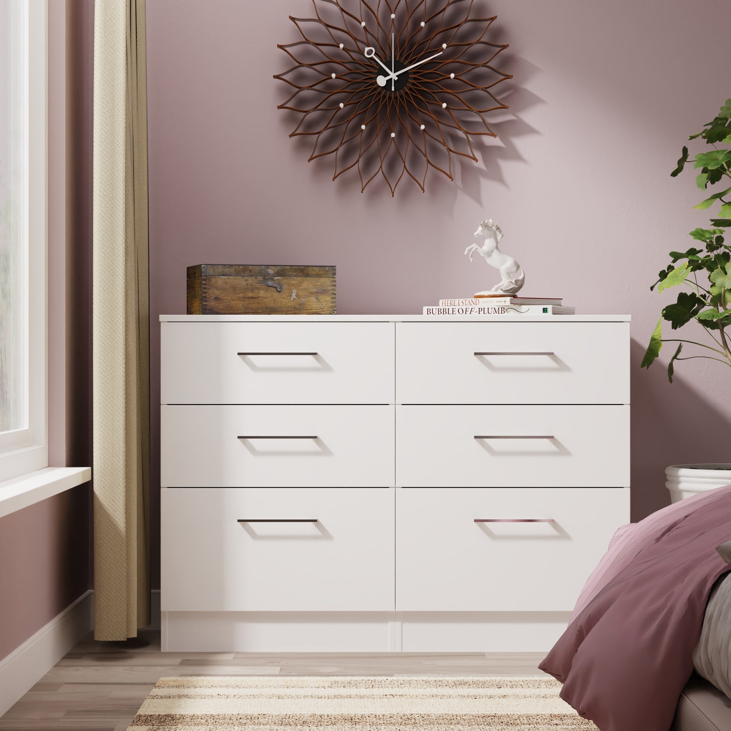 Worcester Large Chest of Drawers White 6 Drawers 110cm