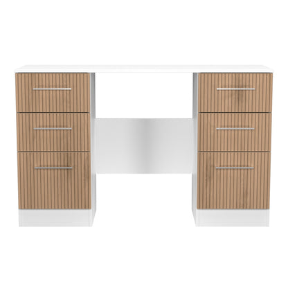 Worcester Desk White & Light Oak 6 Drawers 125cm