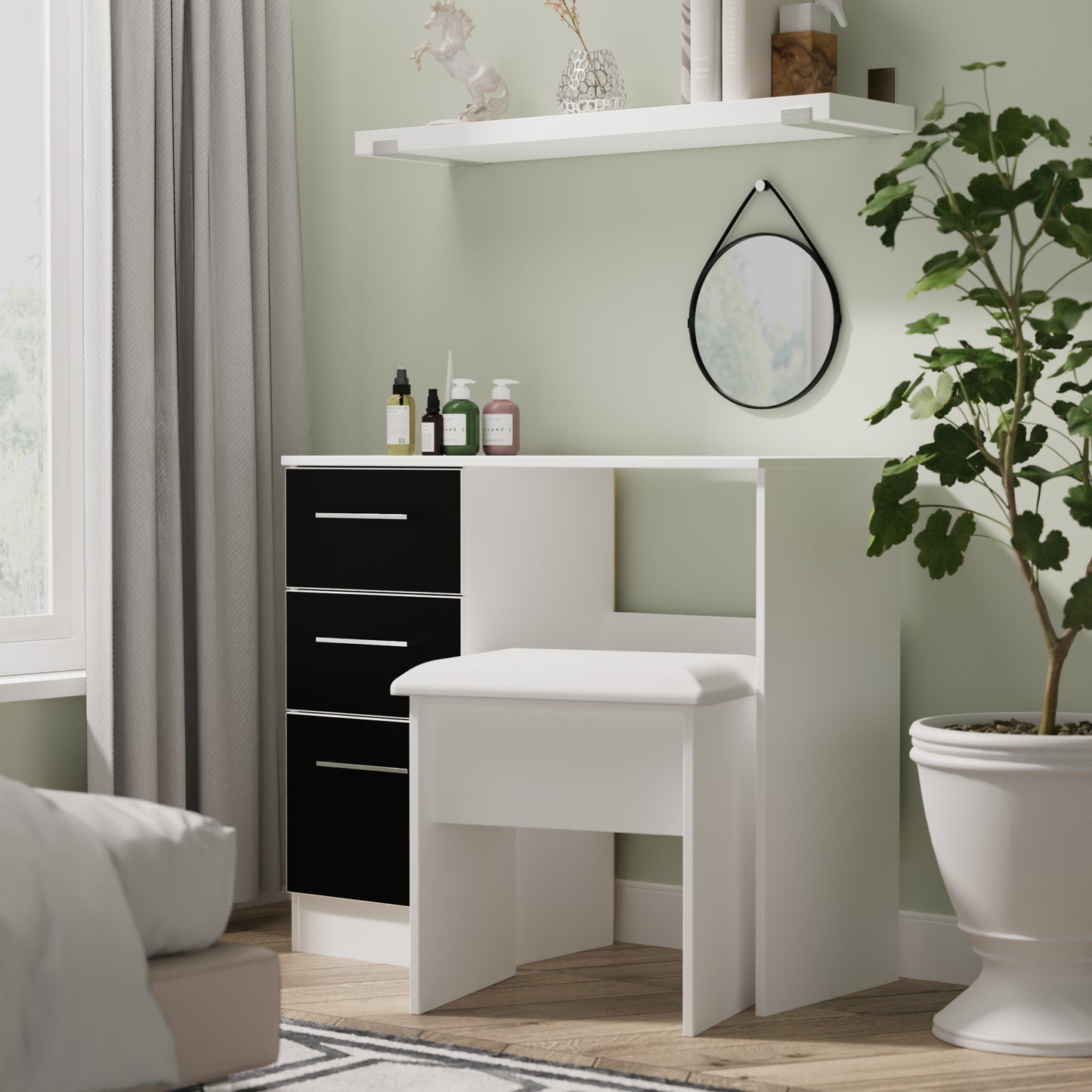 Worcester Desk Black & White 3 Drawers 90cm