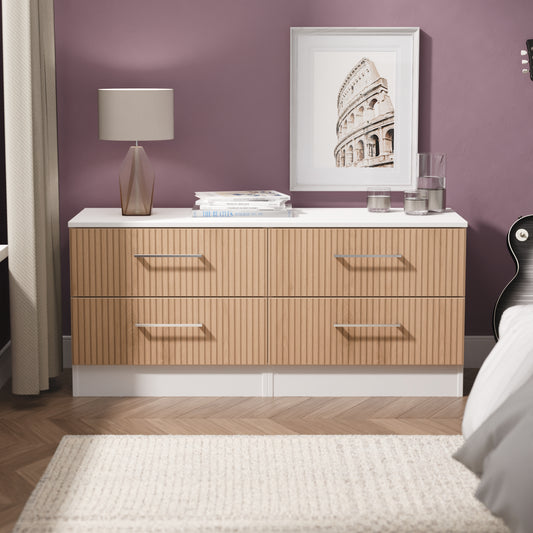 Worcester Large Chest of Drawers White & Light Oak 4 Drawers 110cm