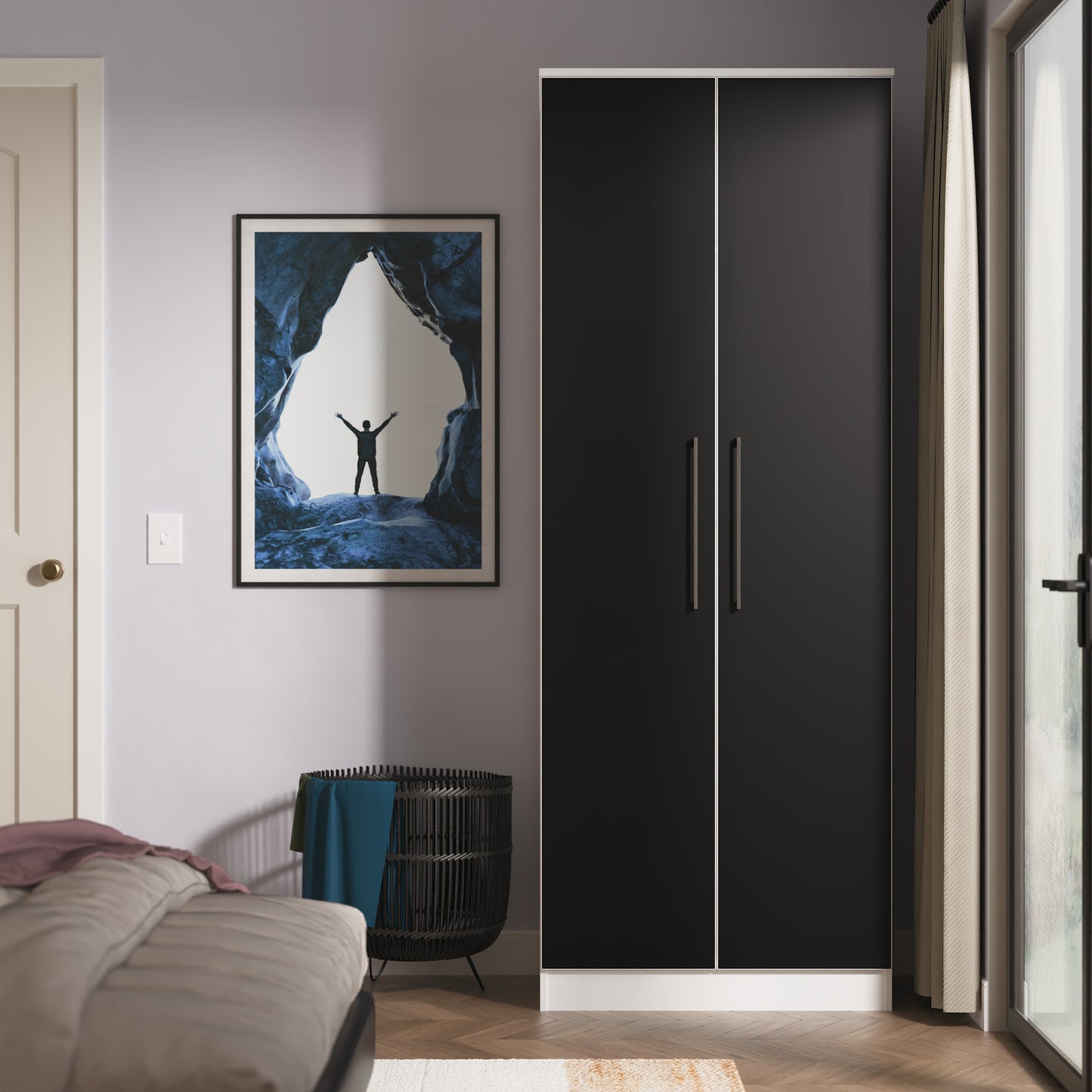 Worcester Tall Wardrobe Black & White 2 Doors 1 Shelf 74cm