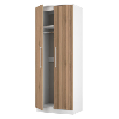 Worcester Tall Wardrobe White & Light Oak 2 Doors 1 Shelf 74cm