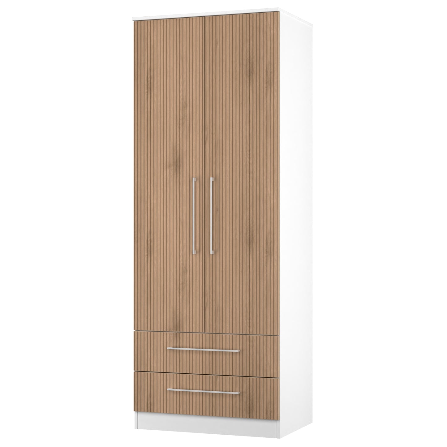 Worcester Tall Wardrobe White & Light Oak 2 Doors 2 Drawers 74cm