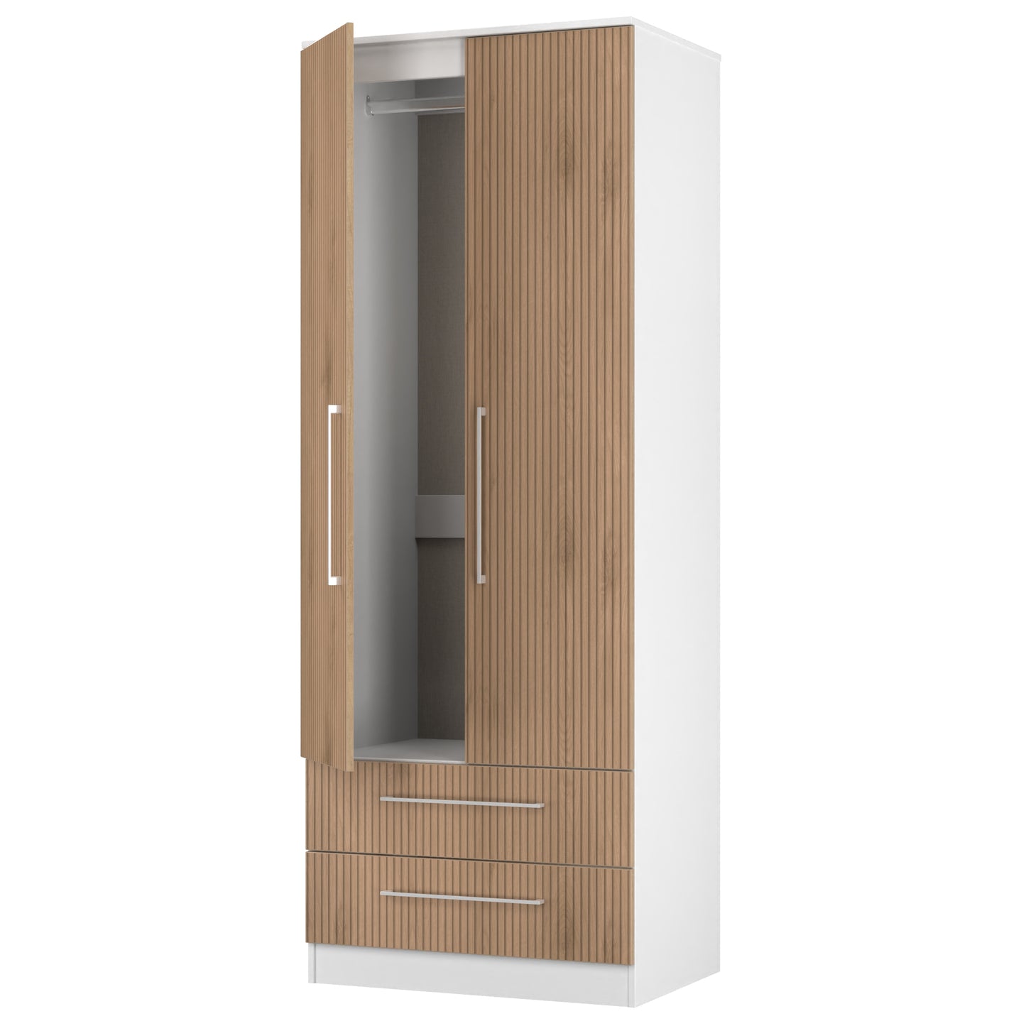 Worcester Tall Wardrobe White & Light Oak 2 Doors 2 Drawers 74cm
