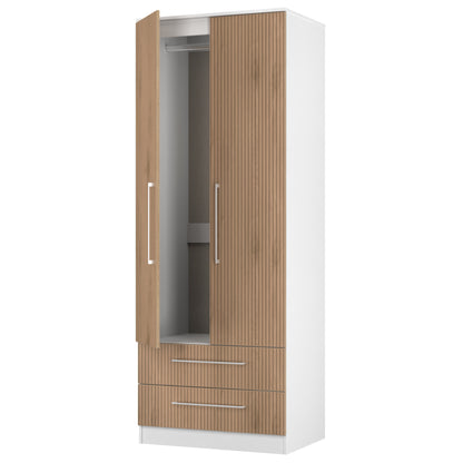 Worcester Tall Wardrobe White & Light Oak 2 Doors 2 Drawers 74cm