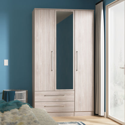 Worcester Tall Mirror Wardrobe Light Grey 2 Drawers 111cm