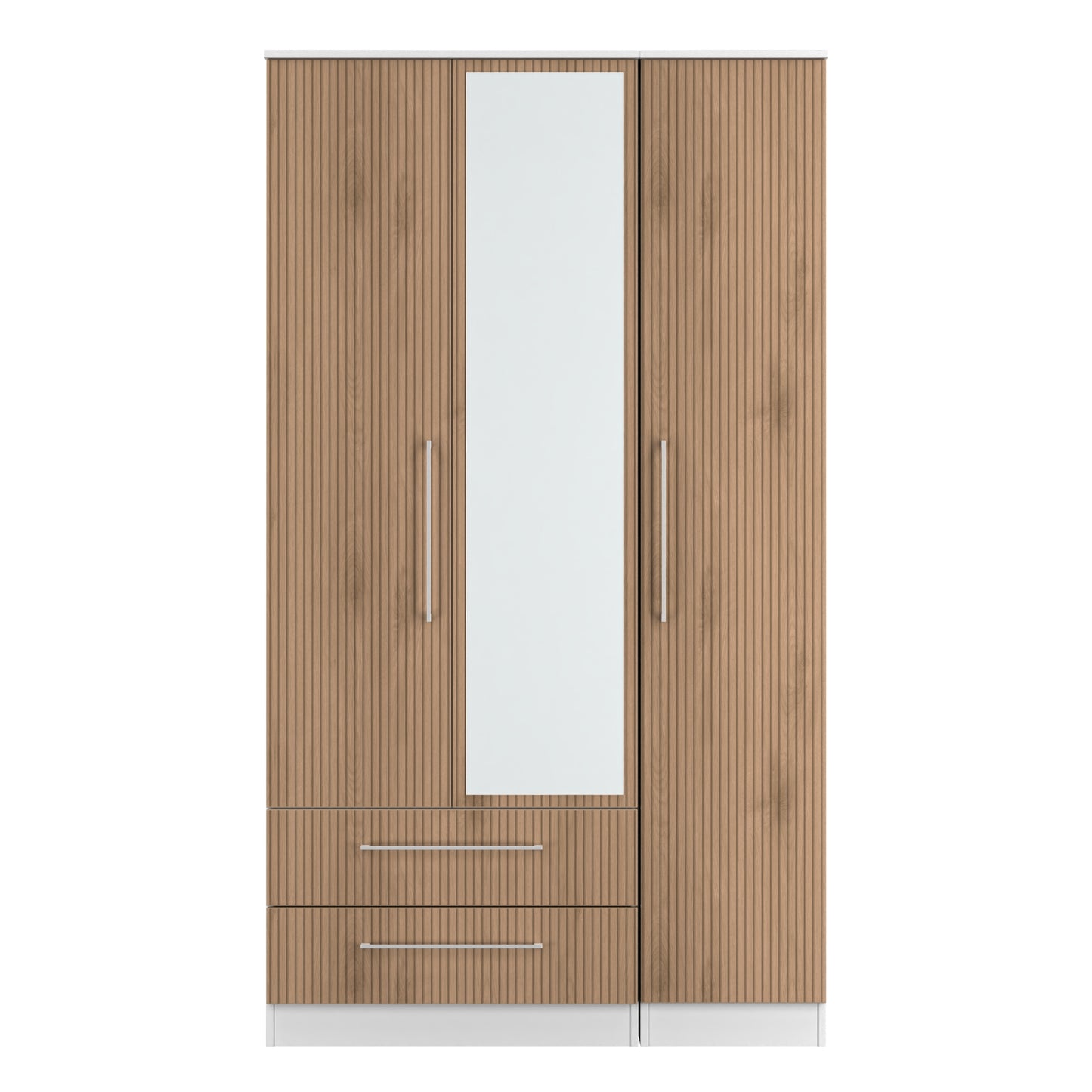 Worcester Tall Mirror Wardrobe White & Light Oak 2 Drawers 111cm