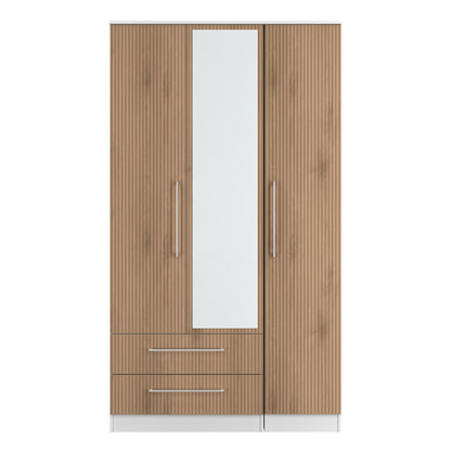 Worcester Tall Mirror Wardrobe White & Light Oak 2 Drawers 111cm