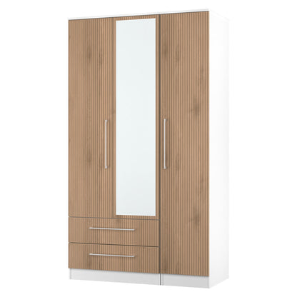 Worcester Tall Mirror Wardrobe White & Light Oak 2 Drawers 111cm