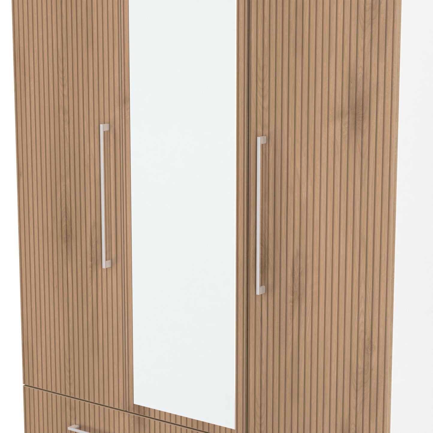 Worcester Tall Mirror Wardrobe White & Light Oak 2 Drawers 111cm