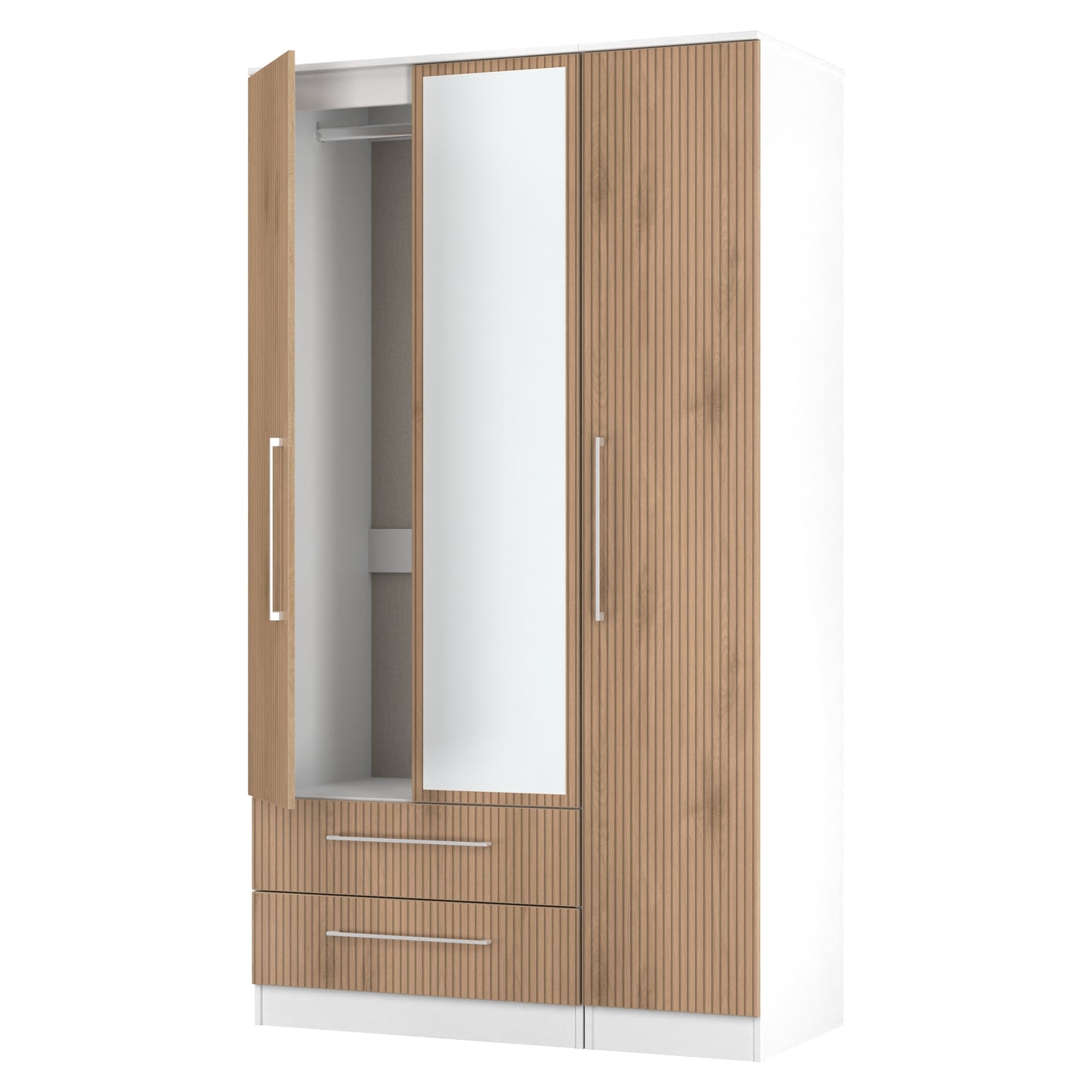 Worcester Tall Mirror Wardrobe White & Light Oak 2 Drawers 111cm