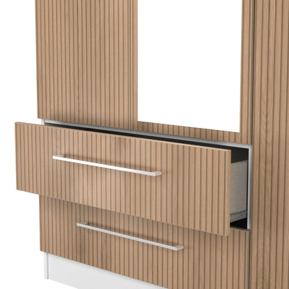 Worcester Tall Mirror Wardrobe White & Light Oak 2 Drawers 111cm