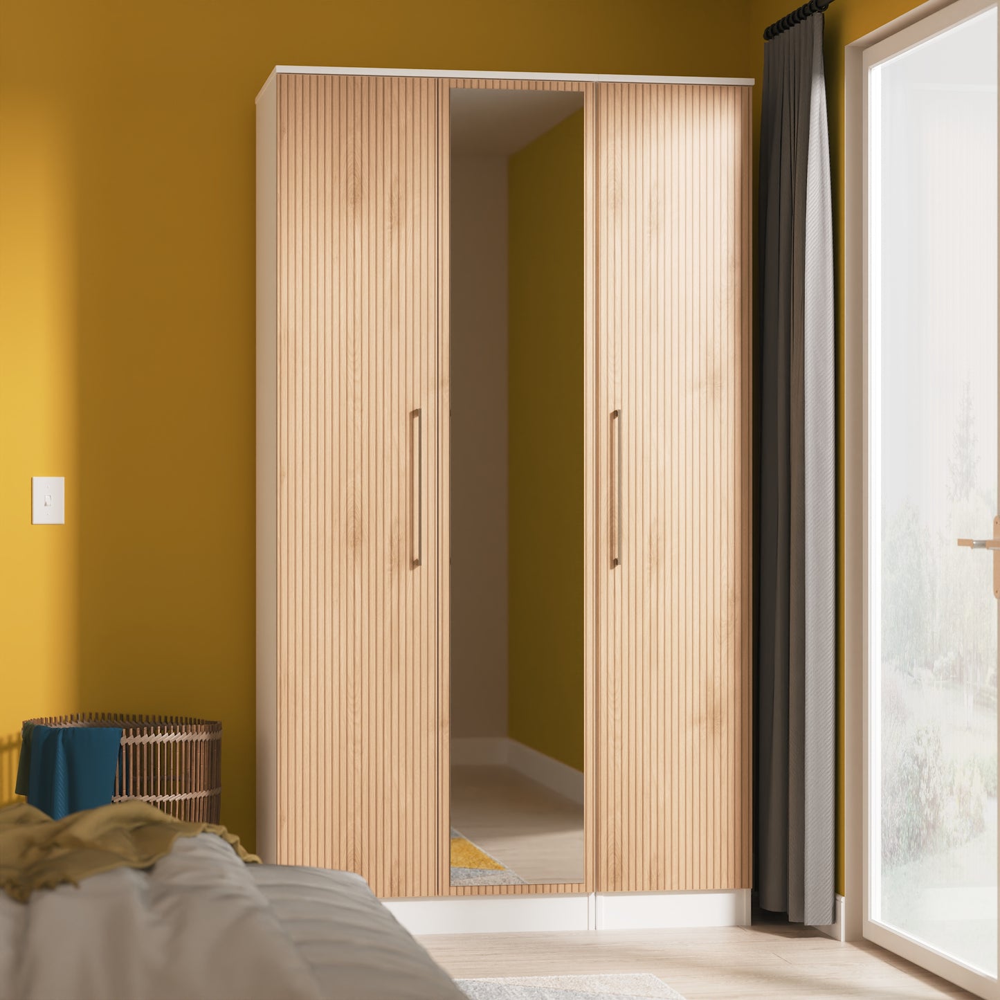 Worcester Tall Mirror Wardrobe White & Light Oak 111cm