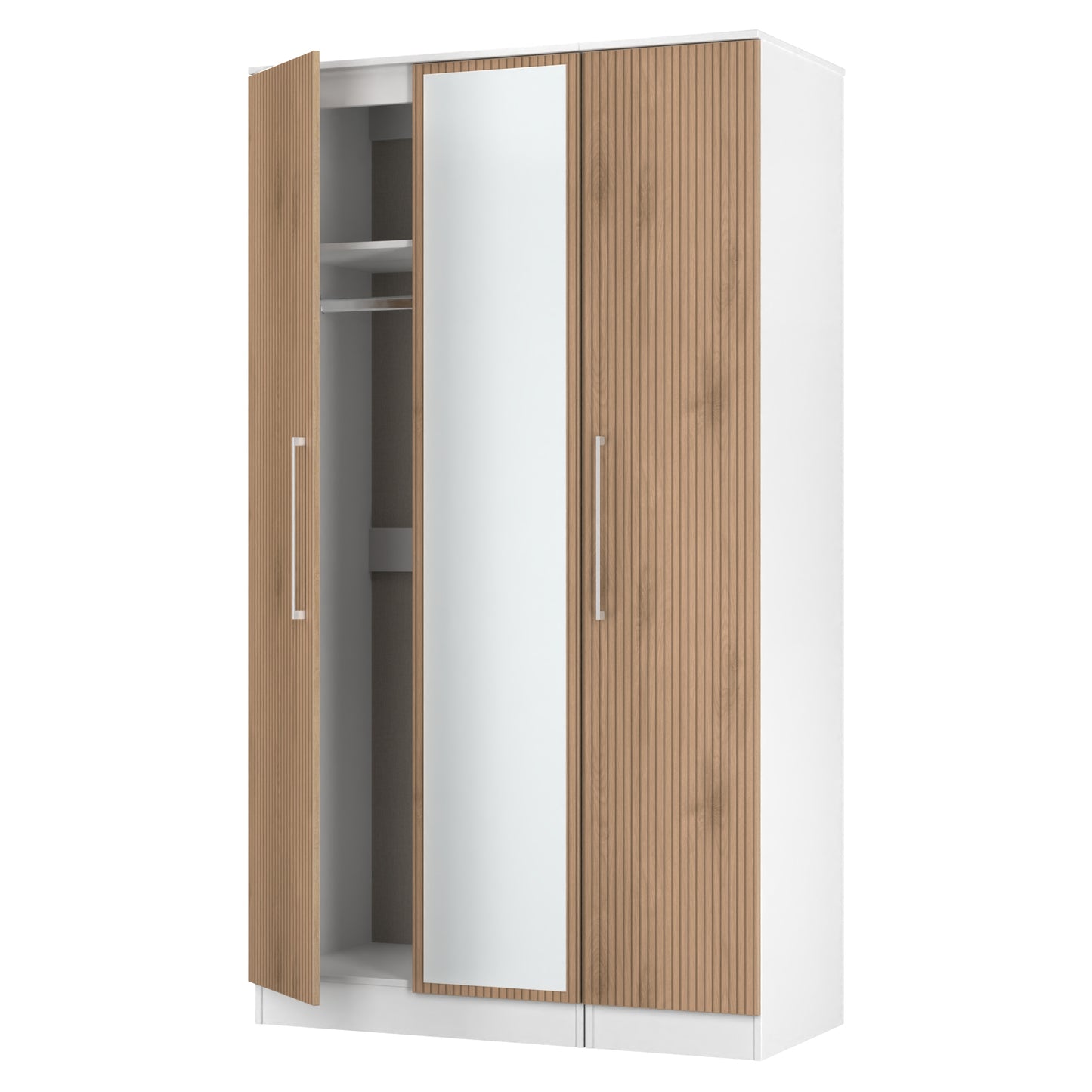 Worcester Tall Mirror Wardrobe White & Light Oak 111cm