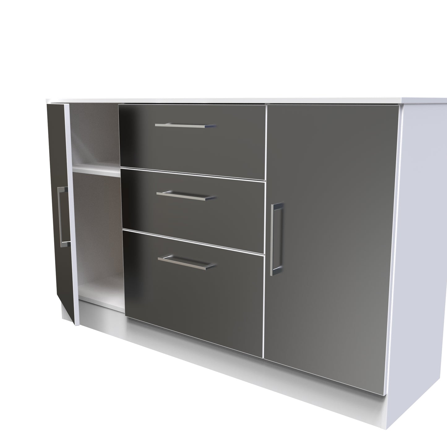 Worcester Large Sideboard Black & White 2 Doors 2 Shelves 3 Drawers 126cm