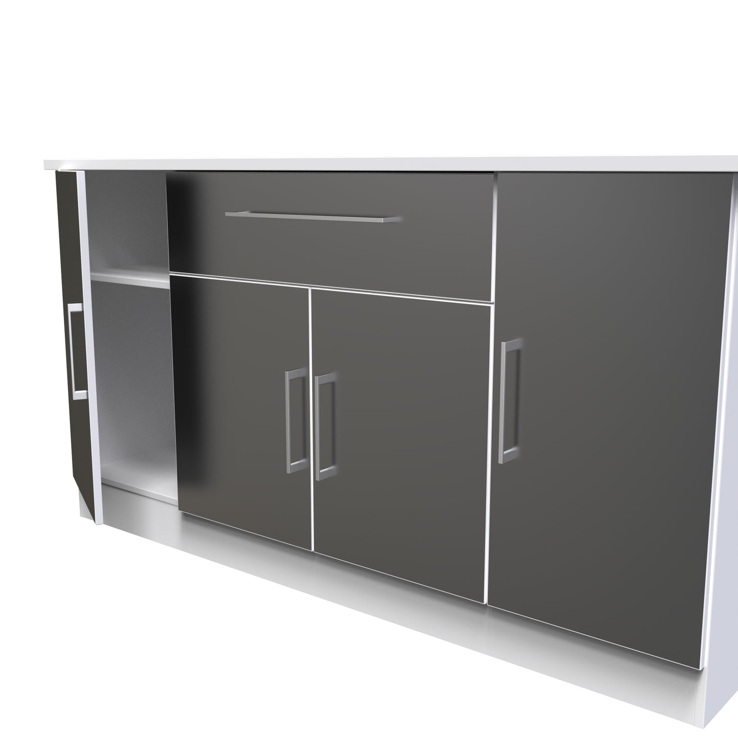 Worcester Large Sideboard Black & White 4 Doors 2 Shelves 1 Drawer 144cm