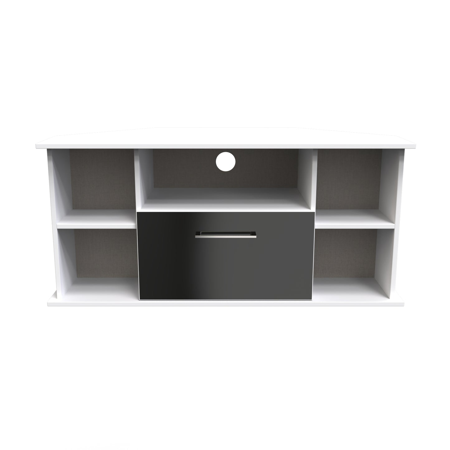 Worcester Corner Corner TV Unit Black & White 5 Shelves 1 Drawer 110cm
