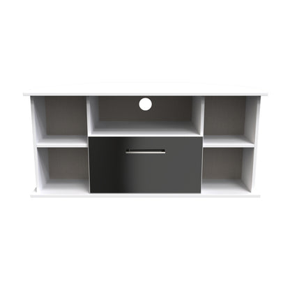 Worcester Corner Corner TV Unit Black & White 5 Shelves 1 Drawer 110cm