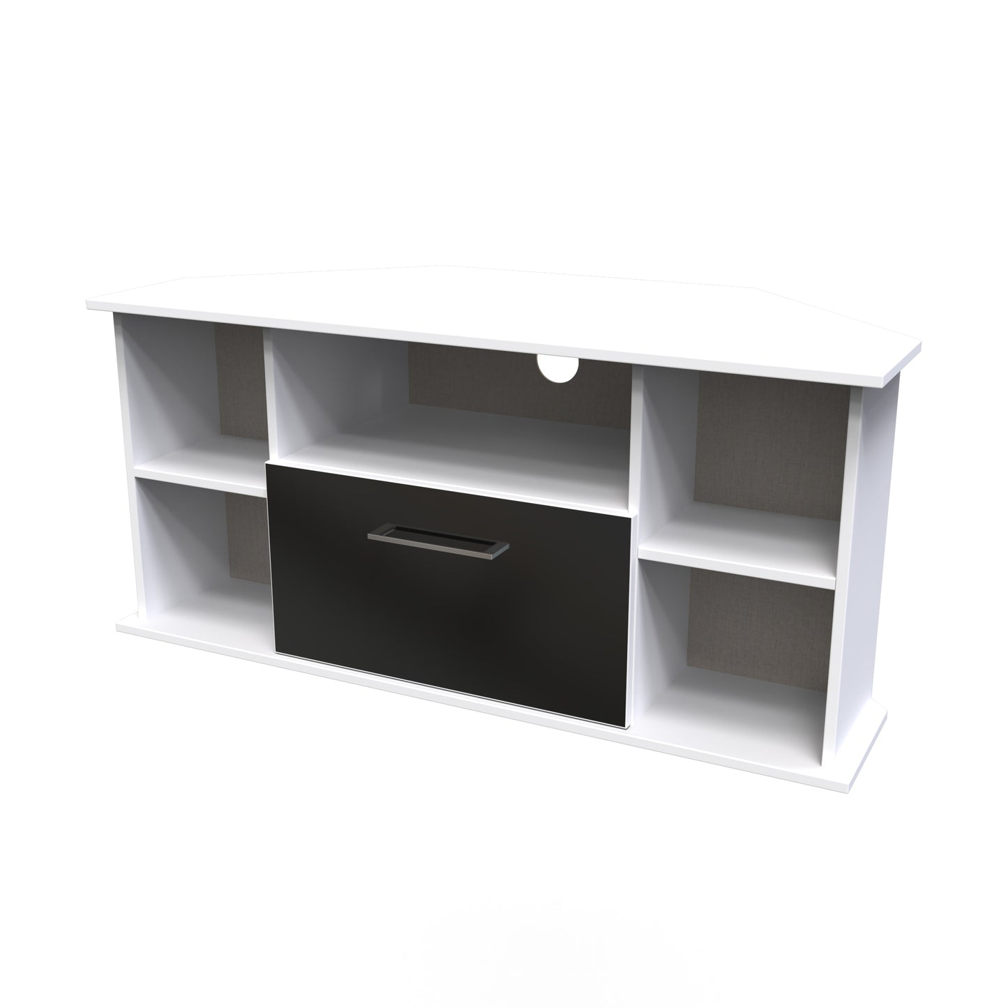Worcester Corner Corner TV Unit Black & White 5 Shelves 1 Drawer 110cm