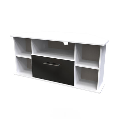 Worcester Corner Corner TV Unit Black & White 5 Shelves 1 Drawer 110cm