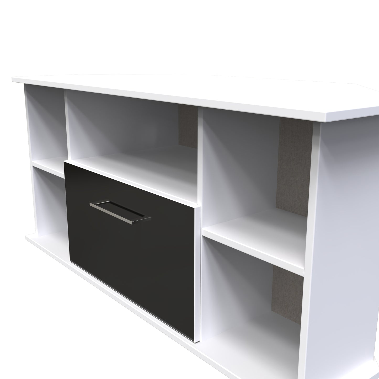 Worcester Corner Corner TV Unit Black & White 5 Shelves 1 Drawer 110cm