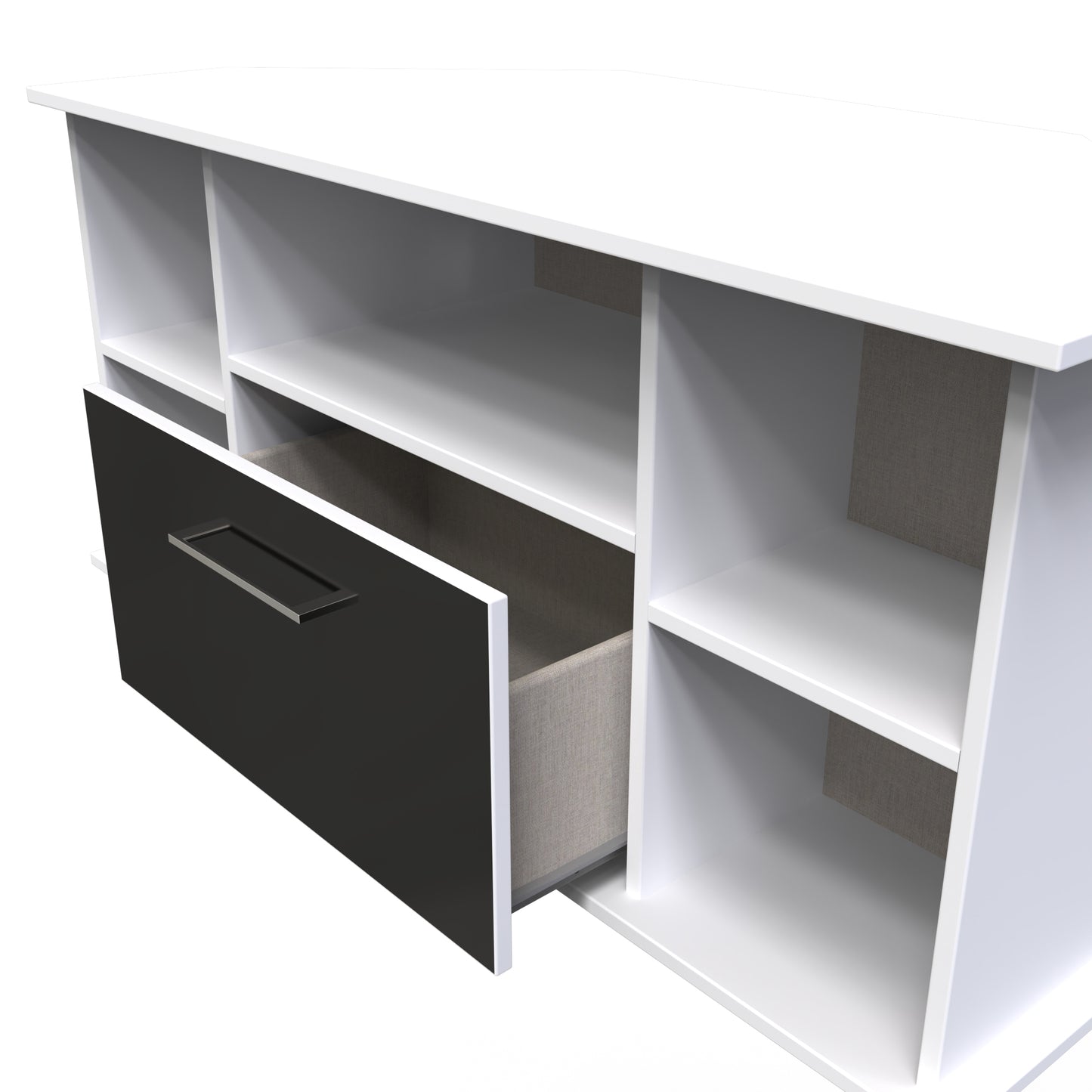 Worcester Corner Corner TV Unit Black & White 5 Shelves 1 Drawer 110cm