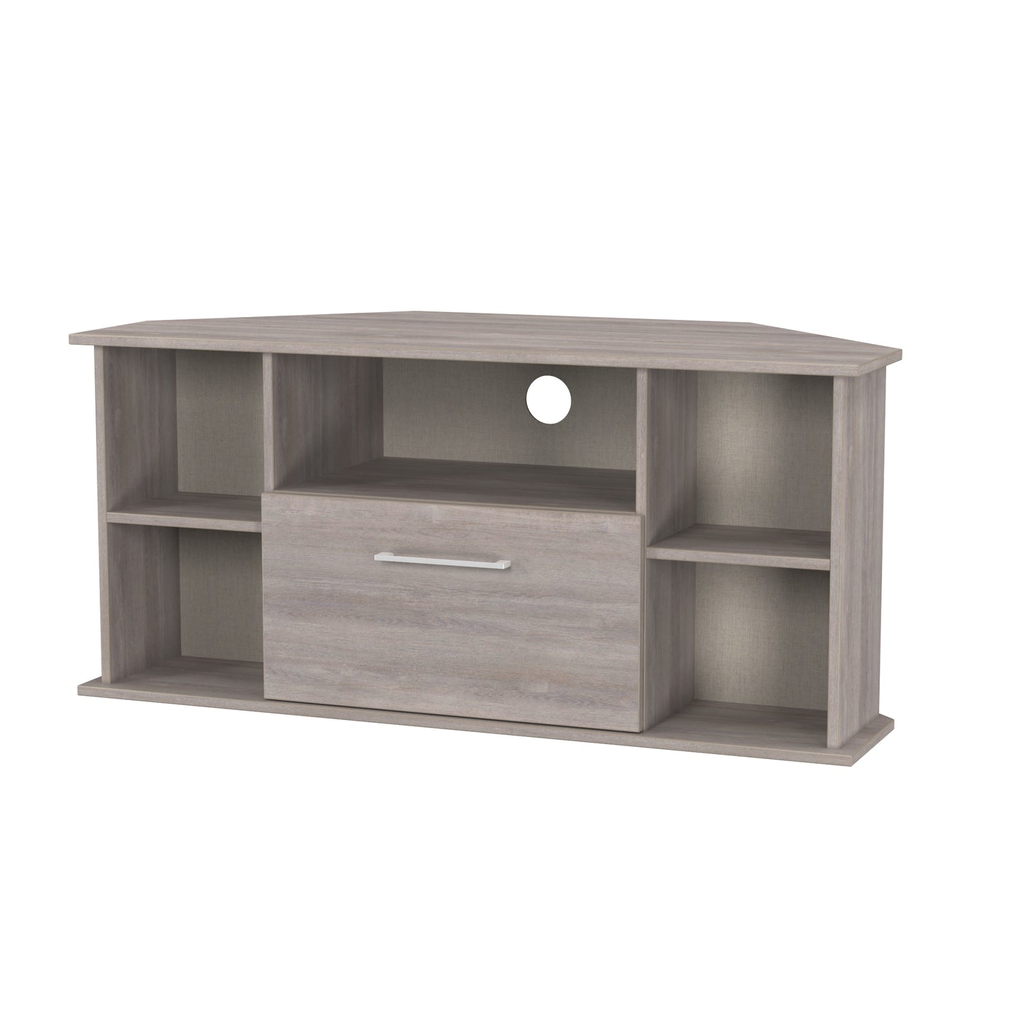 Worcester Corner Corner TV Unit Light Grey 5 Shelves 1 Drawer 110cm