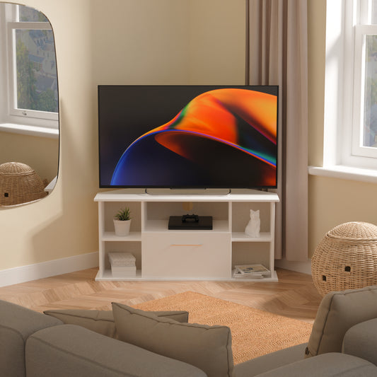 Worcester Corner Corner TV Unit White 5 Shelves 1 Drawer 110cm