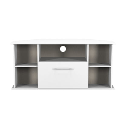 Worcester Corner Corner TV Unit White 5 Shelves 1 Drawer 110cm