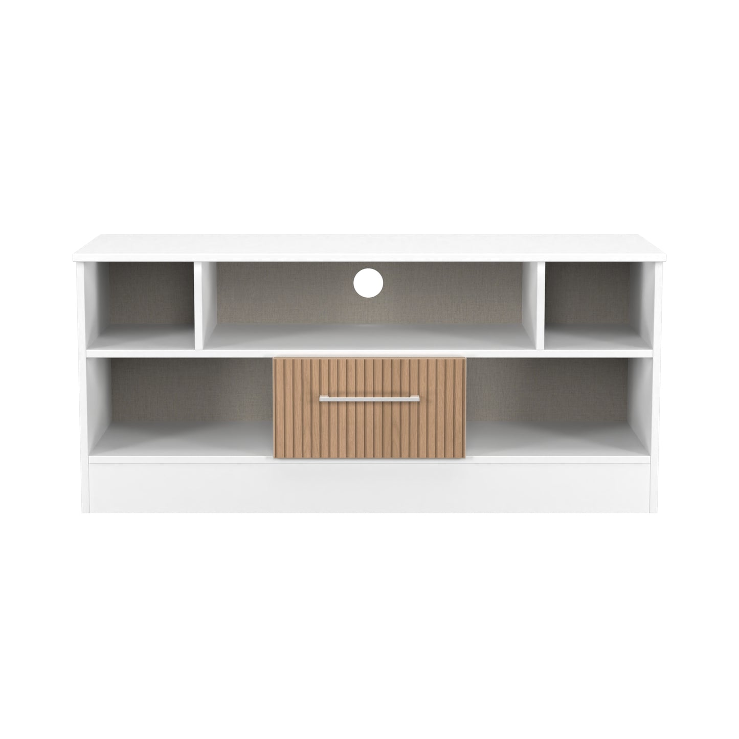 Worcester TV Unit White & Light Oak 5 Shelves 1 Drawer 110cm