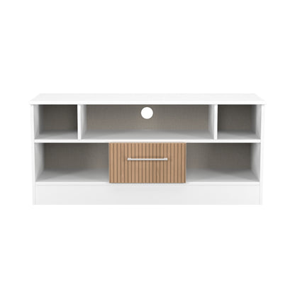 Worcester TV Unit White & Light Oak 5 Shelves 1 Drawer 110cm