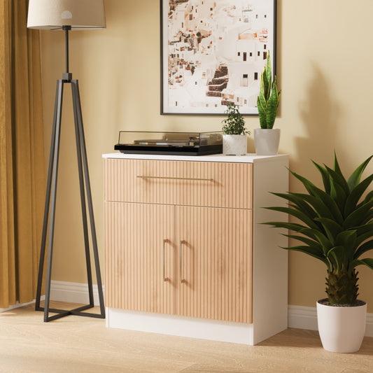 Worcester Sideboard White & Light Oak 2 Doors 1 Drawer 74cm