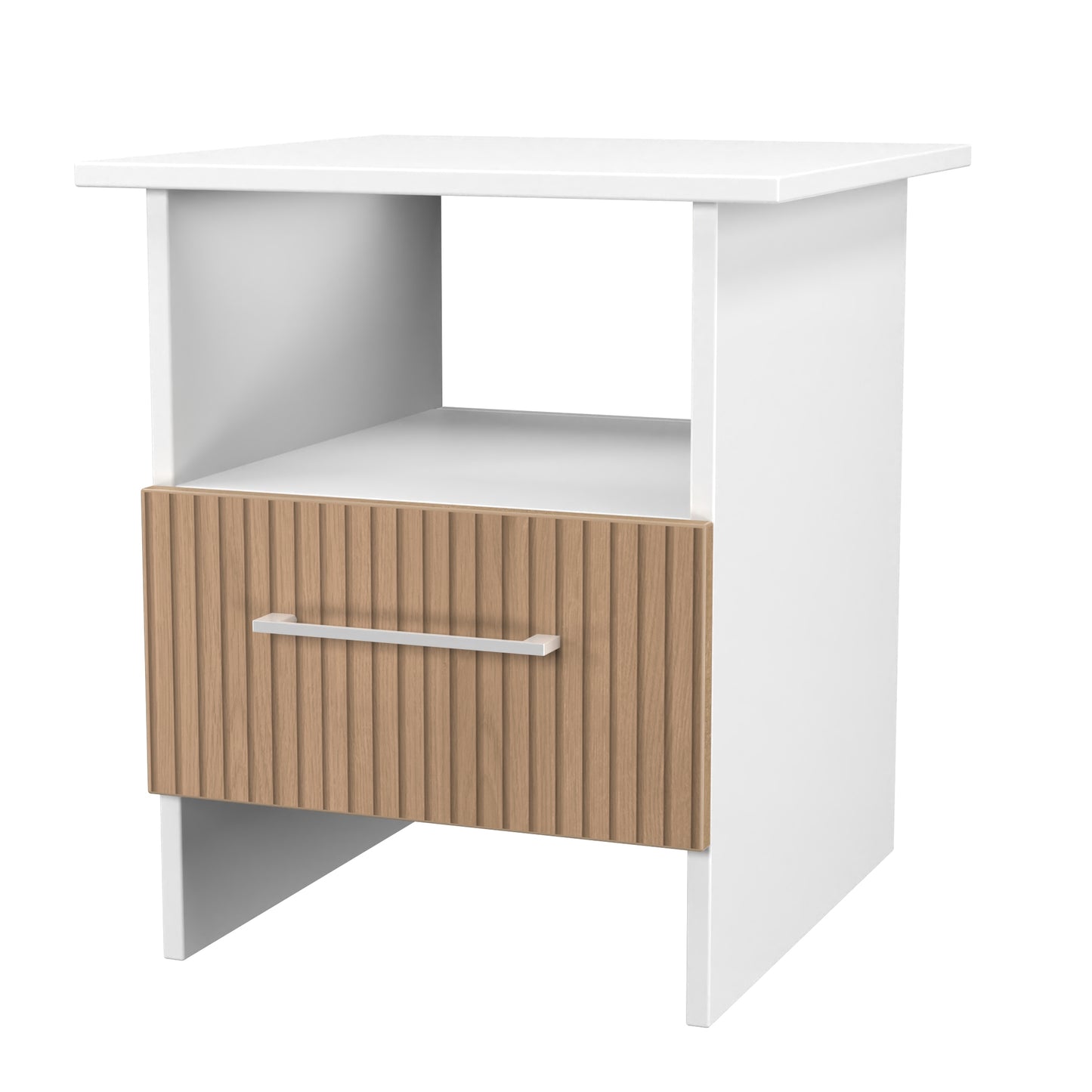 Worcester Side Table White & Light Oak 1 Shelf 1 Drawer 44cm