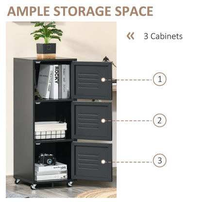 Rolling Storage Cabinet 3-Tier Mobile File Cabinet with Wheels & Metal Doors for Home Office