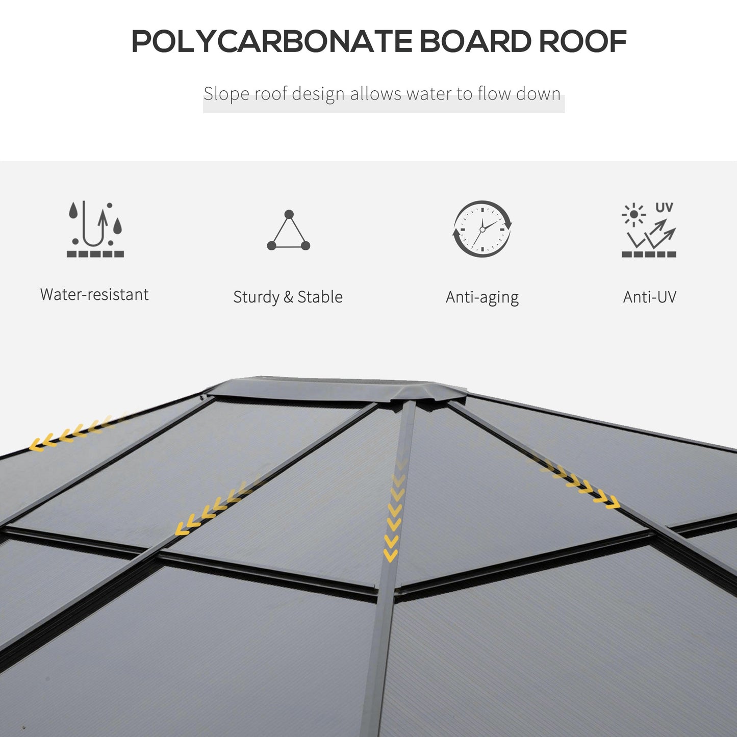 3 x 3.6m Hardtop Gazebo with UV Resistant Polycarbonate Roof